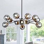 abordables Suspension-Lustres LED 6/8/12 lumières sphériques en verre en option, lustre à gradation continue, luminaires de lustre médiéval, plafonniers noirs et dorés adaptés aux salons, cuisines, salles à manger,