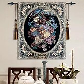 billige Jacquard vevde gobeliner-jacquard vevd billedvev gobelin aubusson veggkunst hengende stor billedvev reproduksjonsvevstol bomullsvev kongelige roser belgisk billedvev (uten dusker og stang)