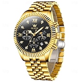 abordables Relojes de Cuarzo-Reloj de Cuarzo OLEVS para Hombre Reloj de Pulsera de Moda para Deportes al Aire Libre Fase Lunar Calendario Luminiscente Reloj de Acero Resistente al Agua