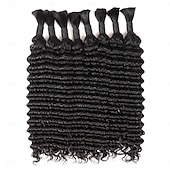 cheap 3 Bundles Human Hair Weaves-300g Deep Wave Bulk Human Hair For Braiding 100% Unprocessed Bulk Human Hair Extensions No Weft Curly Human Hair For Braiding