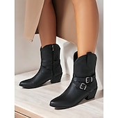 levne Cowboy &amp; Western Boots-dámské černé westernové kotníkové kovbojské boty s detaily přezek pro módu i běžné nošení