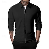 cheap Men&#039;s Jackets &amp; Coats-Men&#039;s Shirt Jacket Transition Jacket Daily Breathable Pocket All Seasons Plain Classic Lapel Regular Waffle Fabric Black White Royal Blue Khaki Light Grey Jacket