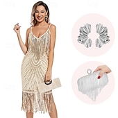 olcso Öltözetek-Retró Ordító 20-as évek 1920-as évek Flapper ruha Szerepjáték Jelmezek Felszerelések A nagy Gatsby Esküvői Vendég Flitter Rojt Női Karácsony Mindszentek napja Farsang Halloween Buli / Este Esküvői