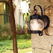 economico applique da esterno-lanterna da parete impermeabile lampada da carrozza esterna applique da parete nera rustica, apparecchio di illuminazione per portico ip54 supporto a parete, paralume in vetro seminato lampada da