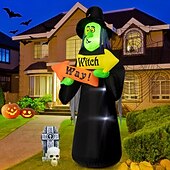 olcso Halloween szabadtéren-1db 8 láb felfújható halloween boszorkány táblákat tartva led lámpákkal, felfújható halloween dekorációkkal kültéren és beltéren, halloween felfújható udvari díszek