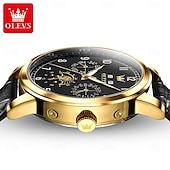 cheap Mechanical Watches-OLEVS Men Mechanical Watch Fashion Business Wristwatch Automatic Self-winding Moon phase Luminous Perpetual Calendar Leather Watch