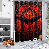 cheap Halloween Shower Curtains-Halloween Shower Curtain with Hooks for Bathroom Shower Curtain  Bathroom Decor Set Polyester Waterproof 12 Pack Plastic Hooks Skull Heads