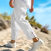 olcso Ünnep-Férfi Vászon nadrág Nyári nadrág Háromnegyedes nadrágok Strand nadrág Zsinór Rugalmas derék Sima Mokaszinok Légáteresztő Borjú-hossz Hétköznapi Napi Szabadság Divat Klasszikus stílus Fekete Fehér
