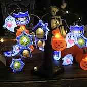 billige Halloween lys-1 stk halloween lysstreng 2m10leds skjelett gresskar hvit spøkelse edderkopp streng lys opplyste spøkelser vanntett utendørs hage terrasse krans lampe for halloween festival atmosfære lys fest dekorasjon