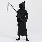 baratos Fantasias Infantis-Esqueleto Caveira Fantasma Ceifador Capa Traje Cosplay manto com capuz Crianças Para Meninos Traje Assustador Espetáculo dia das Bruxas Mascarilha Carnaval Baile de Máscaras Fantasia de Carnaval Fácil