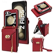 cheap Samsung Cases-Phone Case For Samsung Galaxy Z Flip 6 Z Flip 5 Z Flip 4 Z Flip 3 Flip Cover Zipper with Lanyard Card Slot Retro PC PU Leather