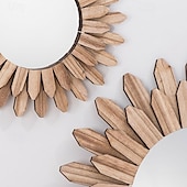 tanie Dekoracje ścienne-lustro ścienne dekoracyjne rustykalne okrągłe drewniane lustra na ścianie sunburst boho dekoracje ścienne lustro dla domku letniskowego wystrój przedpokoju sypialnia salon