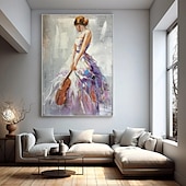 preiswerte Gemälde mit Menschen-Mädchen spielt Geige, Gemälde, handgefertigt, Dame mit Geige, Gemälde, handgemalt, abstrakt, moderne Frau, Ölgemälde, Kunstwerk, großes Ballett-Ölgemälde, Wandkunst, minimalistische Kunst für