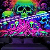 お買い得  ハロウィン壁タペストリー-ブラックライトタペストリー 紫外線反応性 暗闇で光る 頭蓋骨の木 トリッピーな山 霧の掛かるタペストリー 壁アート リビングルーム 寝室用