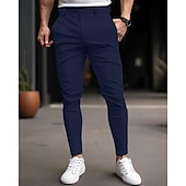 cheap Chinos-Men&#039;s Graduation Trousers Chinos Chino Pants Buttons Pocket Plain Comfort Business Daily Classic Style Black Dark Blue Micro-elastic