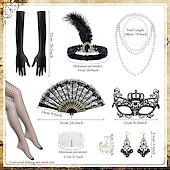 ieftine Rochii din anii 1920-Set Urlați 20 de ani Anii 1920 Lungime Genunchi Rochie Flapper Ținute Rochie de bal cu accesorii Fără mâneci Gatsby Charleston Invitat la nuntă Paiete Franjuri Pană În V Costume de fancy Pentru femei