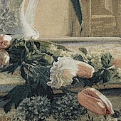 baratos Tapeçarias tecidas em jacquard-tapeçaria tecida jacquard gobelin aubusson arte de parede pendurada grande tapeçaria reprodução tear tecido de algodão tulipas em um vaso tapeçaria belga (sem borlas e haste)