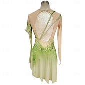 abordables Robes de Patinage Artistique-Robe de patinage artistique Femmes Patinage Jupe Robe Vert jaune. Trou de pouce Dos Nu Spandex Haute Élasticité Professionnel Compétition Tenue de Patinage Chaleur Thermique Classique cristal pailleté