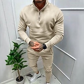 economico Tute basic-Per uomo Tuta Da Ginnastica Tuta da ginnastica Felpa con cerniera a un quarto Aalbicocca Nero Bianco Rosso Grigio chiaro Colletto Mao Liscio 2 pezzi Sportivo Giornaliero Per eventi Streetwear