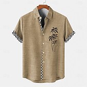 economico Classico-Per uomo Camicia camicia di lino Camicia da spiaggia Camicia hawaiana Albero di cocco Da mare Per eventi Rosa Blu Kaki Maniche corte Collo ripiegabile Estate Abbigliamento