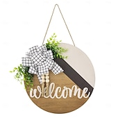 cheap Wreaths &amp; Garlands-1pc Crafting 12 Inches Welcome Sigh For Front Door Big Wooden Wreath Welcome Wreath Farmhouse Front Door Decoration Housewarming Gift for Home Outdoor Indoor