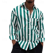 voordelige heren overhemd met knopen-Voor heren Overhemd Zomer overhemd Normaal shirt Strand hemd Overhemd met knopen Gestreepte shirts Zwart Geel Lichtgroen Blozend Roze Koningsblauw Lange mouw Gestreept Revers Vakantie Hawaii