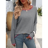 cheap Graphic Patterns &amp; Details-Women&#039;s Sweater Stylish Color Block Chunky One Shoulder Knitted Long Sleeve Long Tops Knit Daily Red Navy Blue Fall Winter