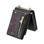 お買い得  サムスン用ケース-電話 ケース 用途 サムスンのギャラクシー Zフリップ7 Zフリップ6 Z Flip 5 Z Flip 4 Z Flip 3 フリップカバー ジッパ－ ストラップ付き ブリンブリングリッターシャイニー レトロ風 PC PUレザー