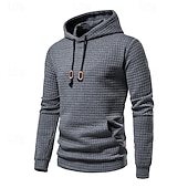 billiga bashuvtröjor för män-Herr Våffla hoodies Huvtröja Svart Vit Ljusgrå Mörkgrå Huva Slät Ficka Sport &amp; Utomhus Dagligen Helgdag Polyester Streetwear Grundläggande Ledigt Vår &amp; Höst Kläder Pull Tröjor Långärmad