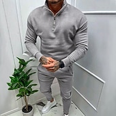 economico Tute basic-Per uomo Tuta Da Ginnastica Tuta da ginnastica Felpa con cerniera a un quarto Aalbicocca Nero Bianco Rosso Grigio chiaro Colletto Mao Liscio 2 pezzi Sportivo Giornaliero Per eventi Streetwear