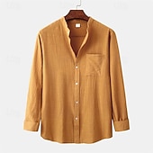 economico camicia da uomo con bottoni-Per uomo Camicia Camicia Estiva Camicia casual Camicia da Spiaggia Camicia con Bottoni Nero Bianco Blu marino Marrone Kaki Manica Lunga Semplice Colletto alla coreana Vacanza Camicia hawaiana Tasca