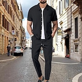 economico camicia da uomo con bottoni-Per uomo Camicia Completo di camicia Camicia estiva Camicia con bottoni Maglietta informale Camicia da spiaggia Nero Bianco Blu Kaki Grigio Manica corta Liscio Collo ripiegabile Hawaiano Per eventi 2