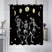 levne Halloween koupel-halloween skull sprchový závěs, moderní voděodolná polyesterová tkanina, kterou lze prát v pračce do koupelnové vany s 12 háčky