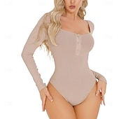 cheap Dance Basic-Activewear Leotard / Onesie Buttons Pure Color Splicing Women&#039;s Performance Training Long Sleeve High Polyester