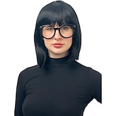 economico Parrucche storiche-Incredibile parrucca Edna Mode parrucca bob nera con frangia parrucca degli anni &#039;20 costume parrucche flapper 1920 per donne - parrucca ragazza costume cosplay per donne parrucche di Halloween