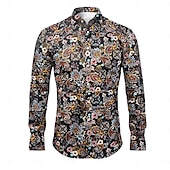ieftine Model etnic-Bărbați Floral Imprimeu Paisley Cămașă Cămașă Boho Manșon Lung Sport Modă Șic Stradă În aer liber Zilnic Toamna iarna Răsfrânt Imprimeu Buton în jos Negru Roșu-aprins Mov Trifoi