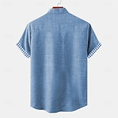 abordables Classique-Homme Chemise Chemise Lin Chemise de plage Plaid Intérieur Vacances Bleu Vert Kaki Manche Courte Col rabattu Eté Vêtement Tenue