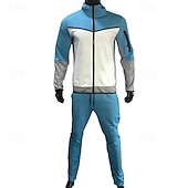 cheap Tracksuits-Men&#039;s Tracksuit Jogging Suit 2 Piece Full Zip Casual Fall Long Sleeve Breathable Soft Fitness Gym Workout Running Sportswear Activewear Color Block Gray Black Black Orange