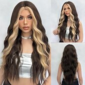 levne Syntetické trendy paruky-Syntetické paruky Vlnitá Bouncy Curl Střední část Paruka 26&quot; Tmavěhnědá Umělé vlasy Dámské Střední část Chladný Rozkošný Smíšené barvy