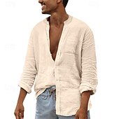 economico camicia da uomo con bottoni-Per uomo Camicia Camicia Estiva Camicia casual Camicia da Spiaggia Camicia con Bottoni Nero Bianco Blu marino Marrone Kaki Manica Lunga Semplice Colletto alla coreana Vacanza Camicia hawaiana Tasca