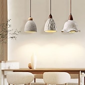 abordables Éclairages pour îlot-Lampe suspendue LED en bois de ciment, source de lumière 3 couleurs, 16/20/50/70 cm, 1/2/3 lumières, luminaire suspendu en béton industriel moderne et élégant, style wabi-sabi japonais, dôme en ciment