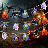 billige Halloween lys-1 stk halloween lysstreng 2m10leds skjelett gresskar hvit spøkelse edderkopp streng lys opplyste spøkelser vanntett utendørs hage terrasse krans lampe for halloween festival atmosfære lys fest dekorasjon