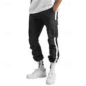 cheap Cargo Pants-Men&#039;s Cargo Pants Cargo Trousers Drawstring Elastic Waist Multi Pocket Stripe Wearable Outdoor Daily Camping &amp; Hiking Fashion Classic Black White