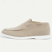 ieftine Casual-mocasini de piele intoarsa, de culoare bej, cu talpa alba, pentru tinuta casual