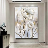 preiswerte Stillleben-Gemälde-Ölgemälde mit Blumen in Goldfolie, handgefertigtes Ölgemälde mit Blumen, handgemaltes Ölgemälde mit weißer Rose, impressionistisches Ölgemälde für Wohnzimmer, Schlafzimmer, Landschaftsölgemälde,