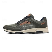 cheap Men&#039;s Sneakers-Men&#039;s Brown Casual Sneakers - Leather and Canvas Lace-Up Walking Shoes for Everyday Wear