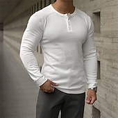 cheap Casual Henley Tee-Men&#039;s T Shirt Henley Shirt Tee Top Long Sleeve Shirt Long Sleeve Plain Fashion Designer Basic Henley Vacation Street Going out Spring &amp;  Fall Black White Navy Blue Henley T-Shirt