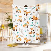 cheap Blankets &amp; Throws-Autumn Animal Flannel Blanket - Soft and Cozy Fabric - Warm and Comfortable Design - Perfect for Fall Home Decor and Snuggling - Ideal for Sofa or Bed