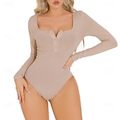 cheap Dance Basic-Activewear Leotard / Onesie Buttons Pure Color Splicing Women&#039;s Performance Training Long Sleeve High Polyester