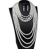 voordelige Sieradensets-Bruidssieradensets 1 set Parel 1 Ketting Oorbellen Dames Elegant Stijlvol Schattig Meerlaags Kostbaar Rond Sieraden set Voor Bruiloft Feest